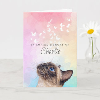 Carte Papillon Chat siamois arc-en-ciel Mémorial de pert