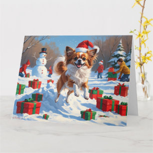 Carte Papillon Chien courant dans la neige avec Casquett