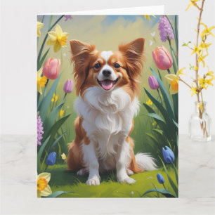 Carte Papillon Chien Peinture Fleurs de Printemps