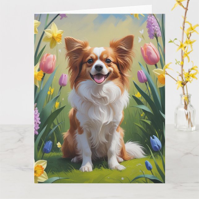 Carte Papillon Chien Peinture Fleurs de Printemps  (Fleur jaune)