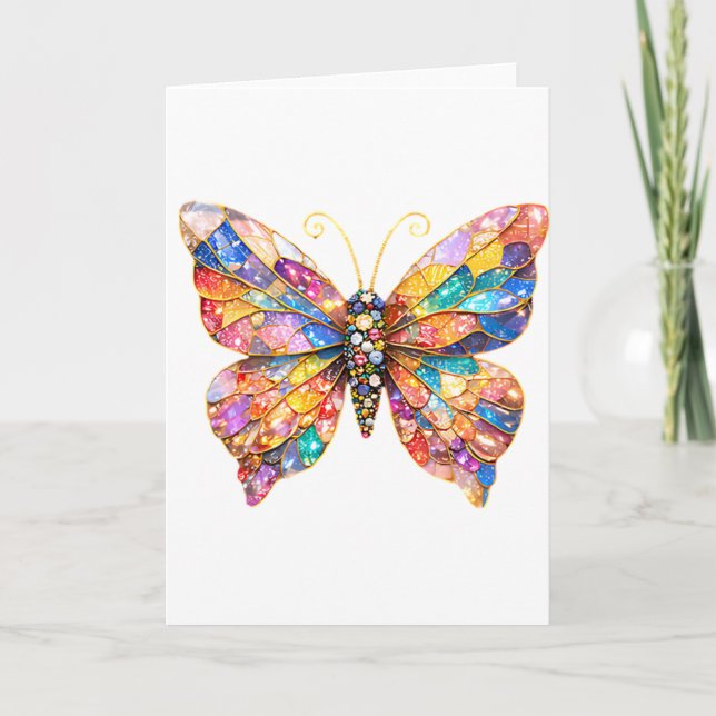 Carte Papillon Coloré en Verre Cathédrale  (Devant)