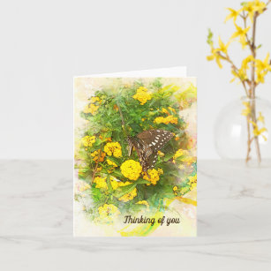 Carte Papillon contre les fleurs jaunes Pensez à vous