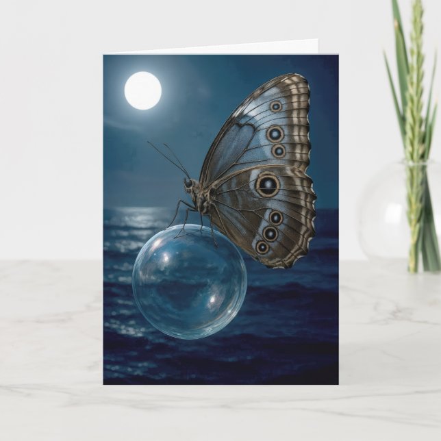 Carte Papillon d'anniversaire flottant sur une bulle (Devant)