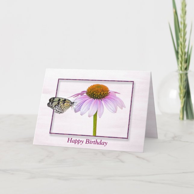 Carte Papillon d'anniversaire sur la fleur de cône (Devant)