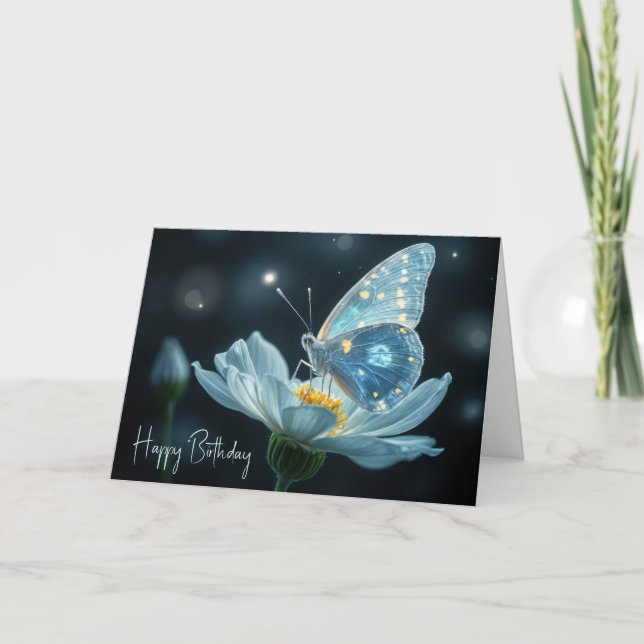Carte Papillon D'Anniversaire Sur Une Fleur De Lune (Devant)
