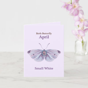 Carte Papillon d'art diamant blanc petit violet d'avril