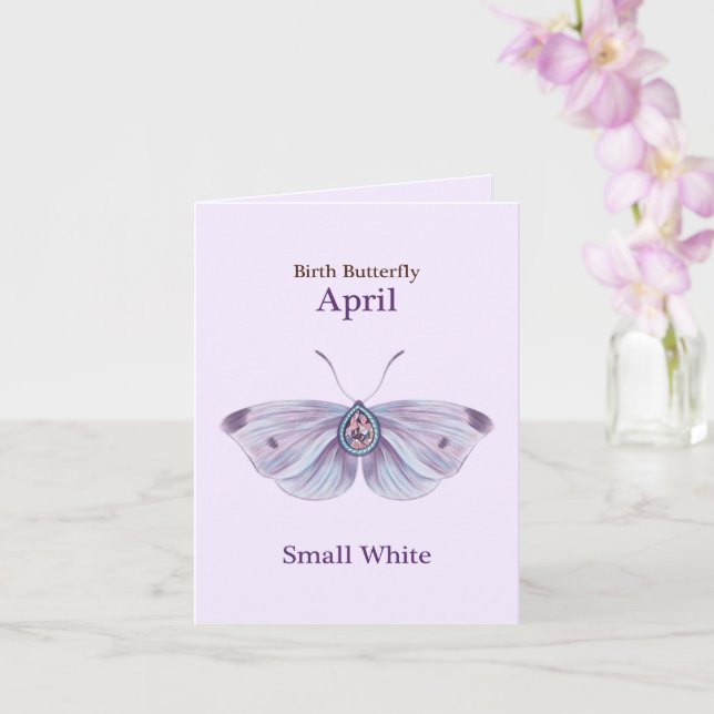 Carte Papillon d'art diamant blanc petit violet d'avril (Orchidée)
