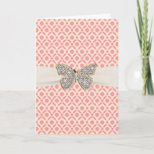 Carte Papillon de fête d'anniversaire en argent avec fau