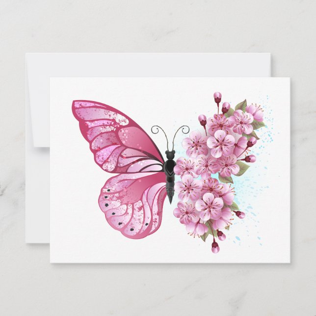 Carte Papillon de fleurs avec Sakura rose (Devant)