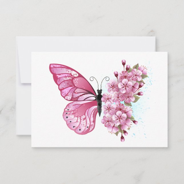Carte Papillon de fleurs avec Sakura rose (Devant)