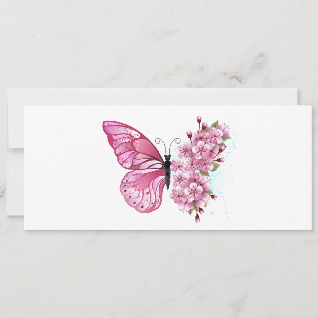 Carte Papillon de fleurs avec Sakura rose (Devant)