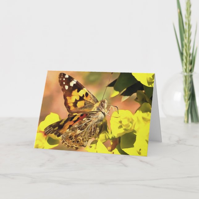 Carte Papillon de la Dame peint sur Myrtle Spurge (Devant)