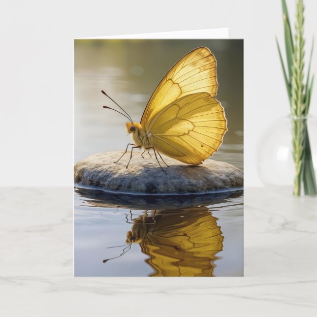 Carte Papillon Doré Pensant à Vous Sur une Roche dans l' (Devant)