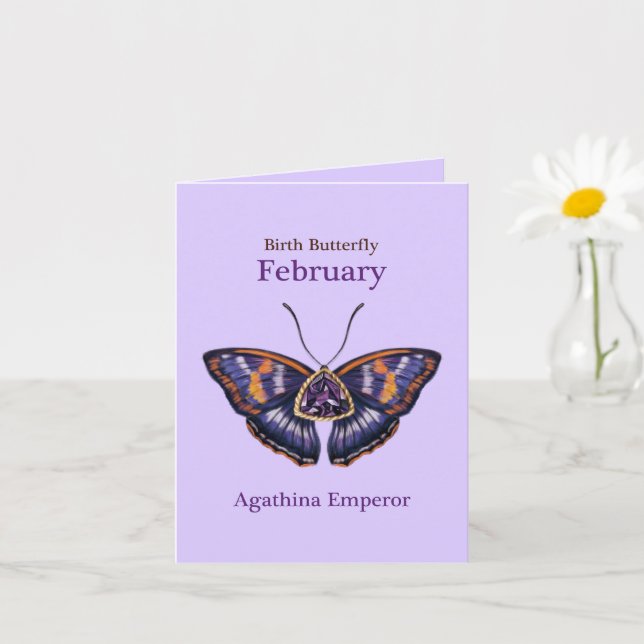 Carte Papillon empereur Agathina violet de février Art (Petite plante)