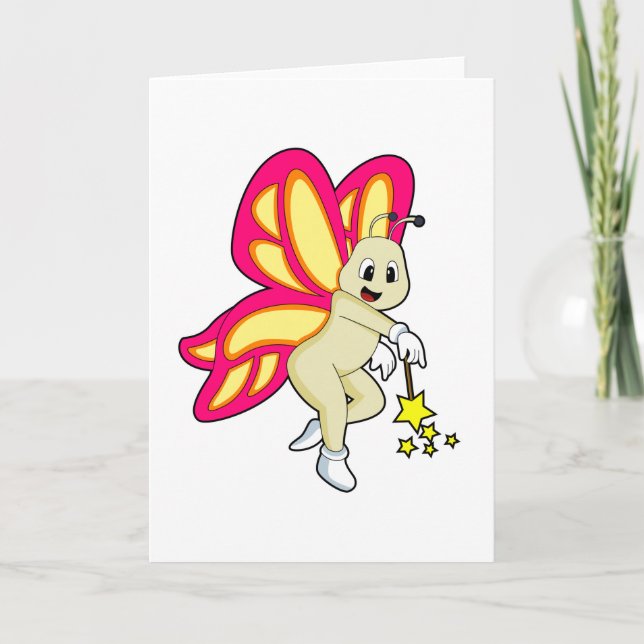 Carte Papillon en sorcier avec baguette magique (Devant)
