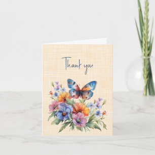 Carte Papillon et fleurs Merci bleu