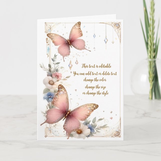 Carte Papillon Fantaisie Rose (Devant)