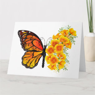 Carte Papillon Fleur avec Pavot de Californie Jaune
