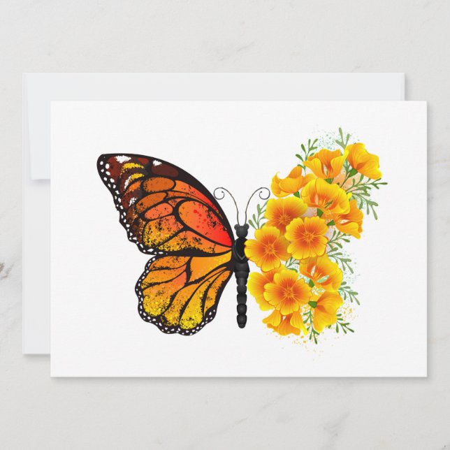 Carte Papillon fleur avec pavot de Californie jaune (Devant)