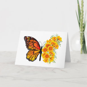 Carte Papillon Fleur avec Pavot de Californie Jaune