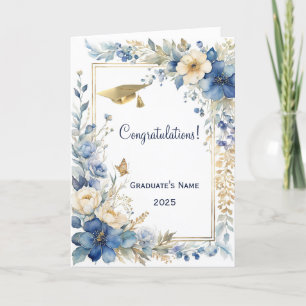 Carte Papillon Fleur Bleu Chic Graduation Personnalisée