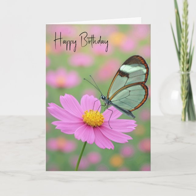 Carte Papillon Glasswing de naissance sur une fleur de c (Devant)