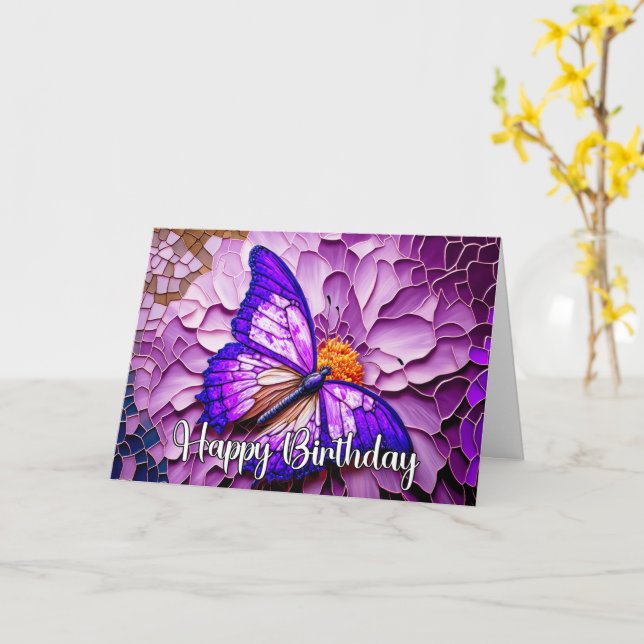 Carte Papillon lunaire Abstrait Joyeux anniversaire (Fleur jaune)