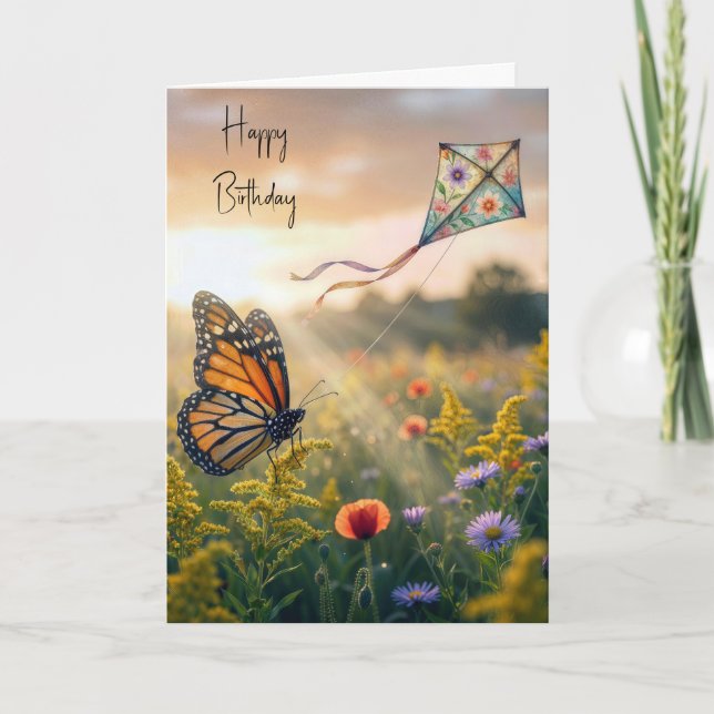 Carte Papillon Monarch Fêtant Son Anniversaire En Volant (Devant)