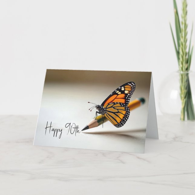 Carte Papillon Monarch pour 90e Anniversaire sur un Cray (Devant)
