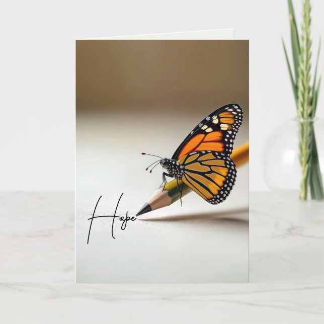 Carte Papillon Monarque Pensant à Vous sur un Crayon (Devant)