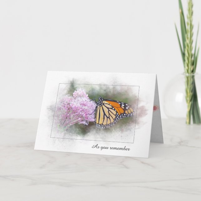 Carte papillon monarque sympathique sur fleur sauvage (Devant)