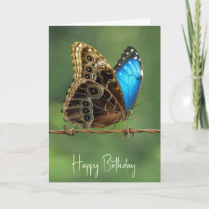 Carte Papillon Morpho Commun de Fête sur du Fil de Fer B