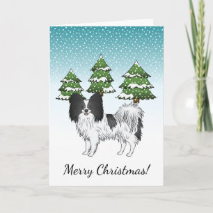 Carte Papillon noir et blanc Chien mignon dans la forêt 