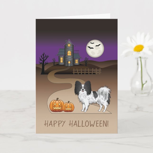 Carte Papillon noir et blanc & Maison hantée Halloween (Petite plante)