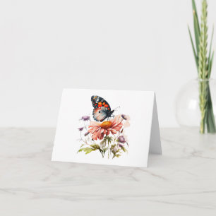 Carte Papillon orange, noir, blanc sur Flower BLANK
