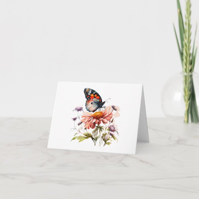 Carte Papillon orange, noir, blanc sur Flower BLANK (Devant)
