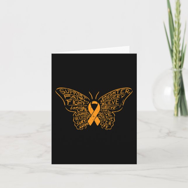Carte Papillon Orange Ruban Cancer Leucémie Sensibilisat (Devant)