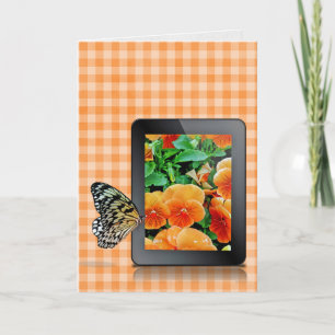 Carte papillon pensant à vous sur tablette électronique