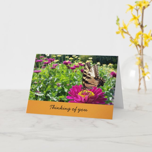 Carte Papillon - Pensée pour toi (intérieur vide) (Fleur jaune)