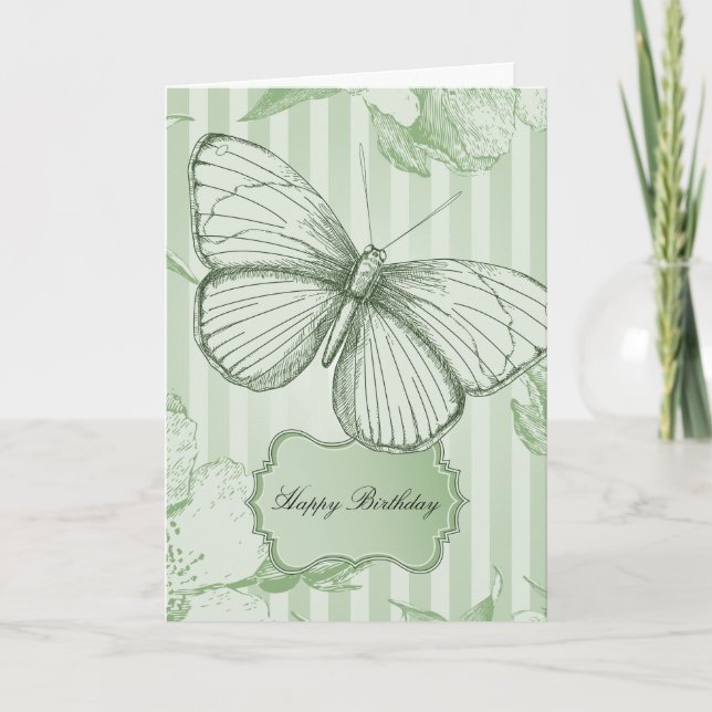 Carte Papillon rayures menthe Anniversaire (Devant)