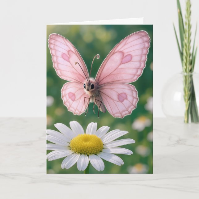 Carte Papillon Rose Fille d'Anniversaire (Devant)