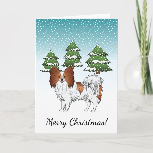 Carte Papillon Rouge Et Blanc Mignon Chien Dans La Forêt (Devant)