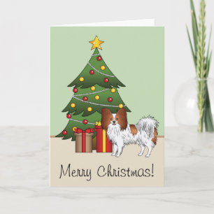 Carte Papillon Rouge Et Blanc Près D'un Arbre De Noël