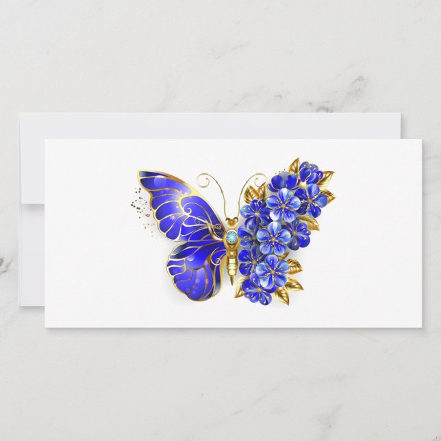 Carte Papillon saphir à fleurs (Devant)