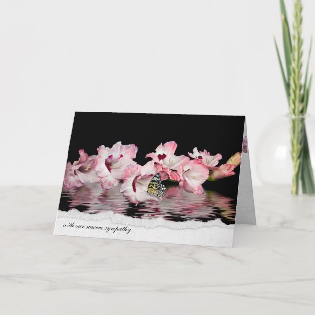Carte papillon sur gladiolus rose pour la sympathie (Devant)