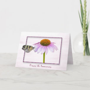 Carte Papillon sur la Fleur de cône 5e Anniversaire Cart