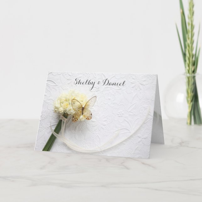 Carte Papillon sur mariage bouquet de fleurs (Devant)
