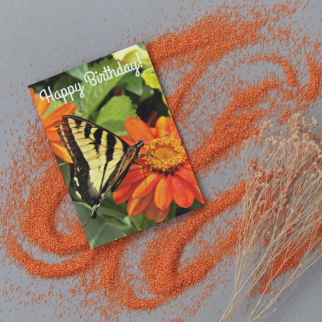 Carte Papillon Swallowtail Jaune sur Fleur Anniversaire (In Situ)