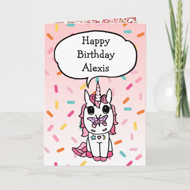 Carte Papillon Unicorn magique Anniversaire (Devant)