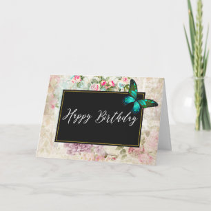 Carte Papillon vert sur le collage Vintage chic Annivers